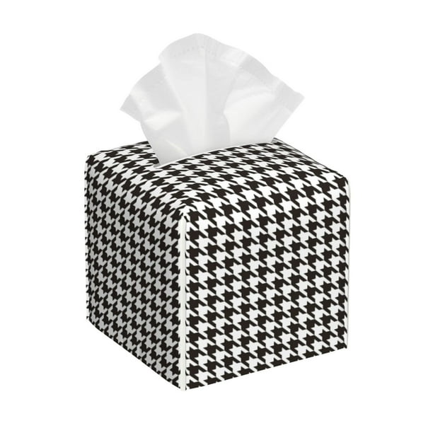 Fotbe Houndstooth Black And White Porta Pañuelos Decorativo de Cuero, Caja Cuadrada Moderna para Pañuelos Faciales, Organizador y Dispensador 5x5x5''