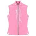 thumbnail image 5 of Sxiwei Women's Wetlook Patent Leather Crop Tops Zipper Open Shirt Latex Punk Tops Tank Top Pink L, 5 of 7