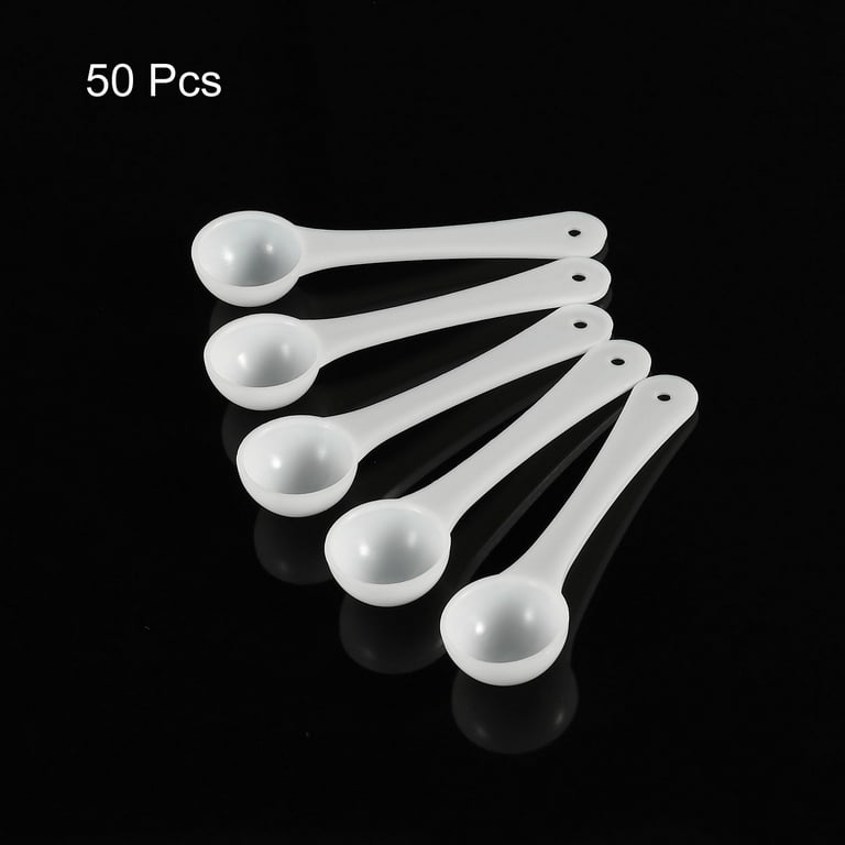 Uxcell Micro Spoons 1 Gram Measuring Scoop Plastic Round Bottom Mini Spoon with Hanging Hole 50 Pack, White