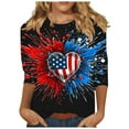 thumbnail image 6 of Elvqul Independence Day Tops for Women Patriotic American Flag Blouses 3/4 Sleeve Fourth of July Pullover Plus Size Womens T Shirts Round Neck, 6 of 6