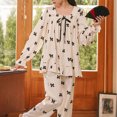 thumbnail image 4 of Pijamas de manga larga con puños elásticos en la cintura, Jersey holgado para mujer, conjunto de ropa de dormir con decoración de lazo para primavera y otoño, 4 of 8