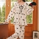thumbnail image 4 of Pijamas de manga larga cintura elástica puños Loose fit mujeres pullover conjunto con arco decoración para primavera otoño, 4 of 8