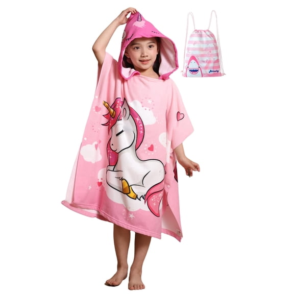 Kaleduo Pink Unicorn Hooded Bath Towel for Kids 3 4 5 6 7 8 Years, Soft Toddler Swim Cover-Up Beach Poncho Towel