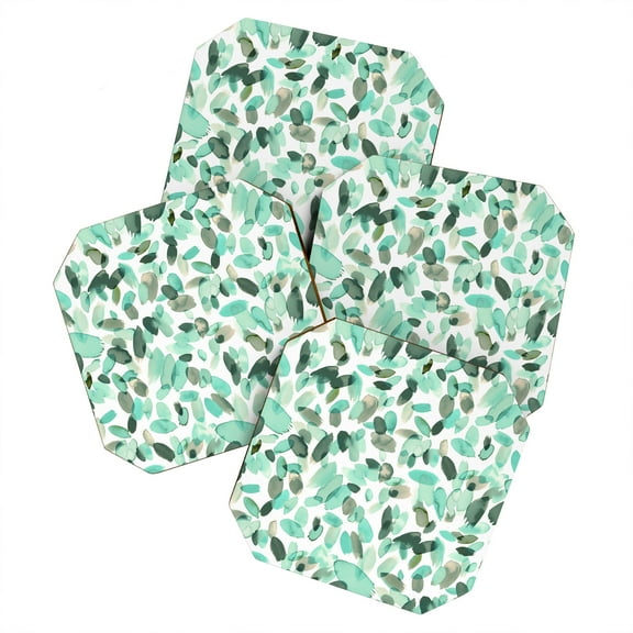 Society6 Ninola Design Mint Flower Petals Abstract Stains Set of 4 Coasters