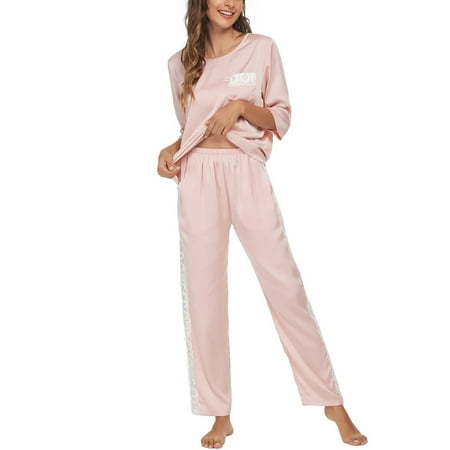 

Unique Bargains Women s Satin Lounge with Pants Nightwear Pajama Sleepwear Sets