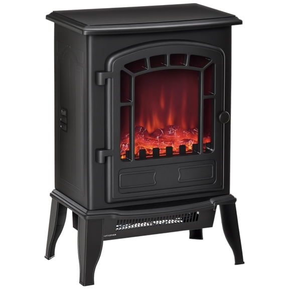 Alvantor Electric Fireplace Freestanding Stove Heater with Realistic Flame 15.25"x9.5"x22.25" Black