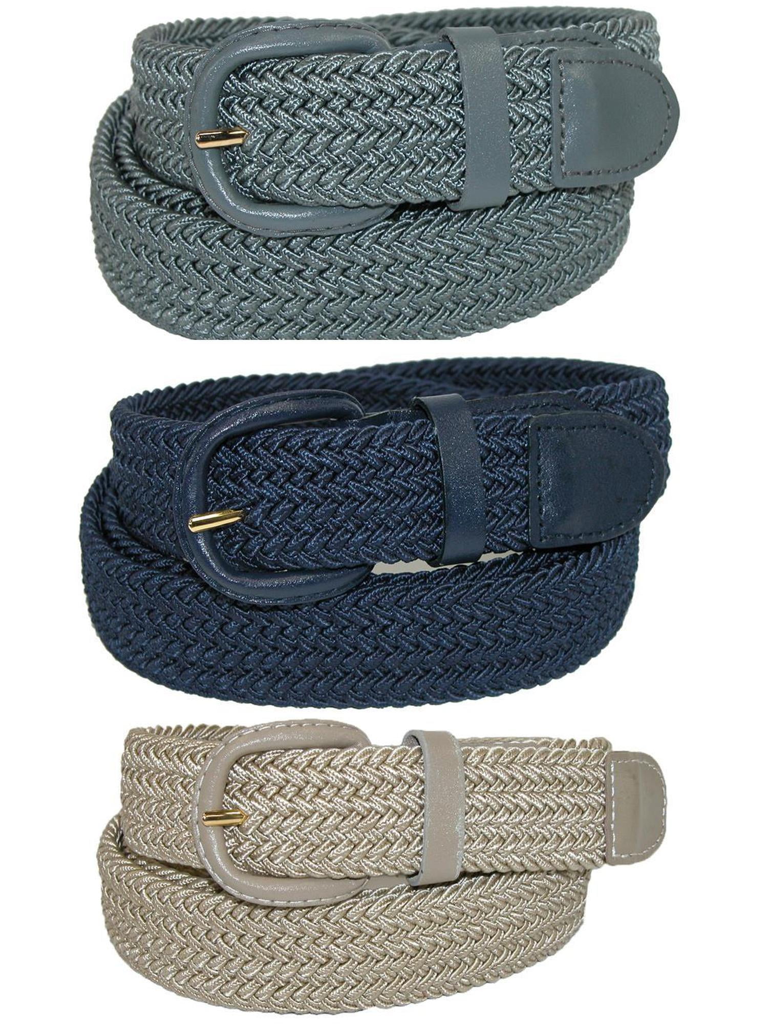 CTM Size 2XL Mens Elastic Braided Stretch Belt (Pack of 3 Colors), Grey Navy Khaki Walmart