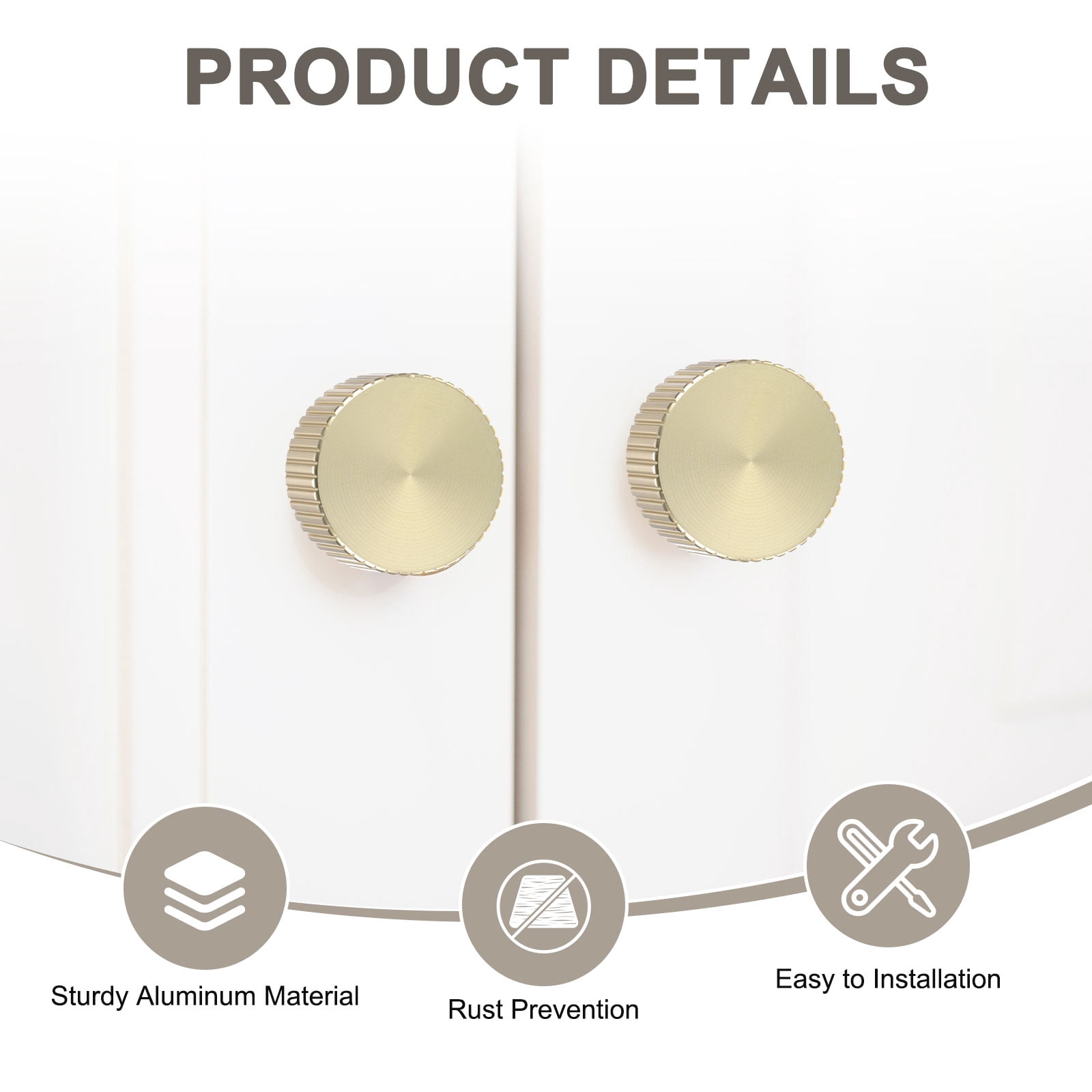 Uxcell 10-Pack Gold Cabinet Knobs, 1-1/10" Striped Round Modern Aluminum Knobs Handles [Gold]