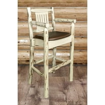 Montana Collection Barstool w/ Back, Clear Lacquer Finish w/ Upholstered Seat, Saddle Pattern