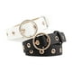 thumbnail image 1 of Cinturón de cuero para mujeres INSPIRE CHIC para jeans y pantalones de vestir con remaches y hebilla de metal circular, hasta 35 pulgadas, negro y blanco, 1 of 5