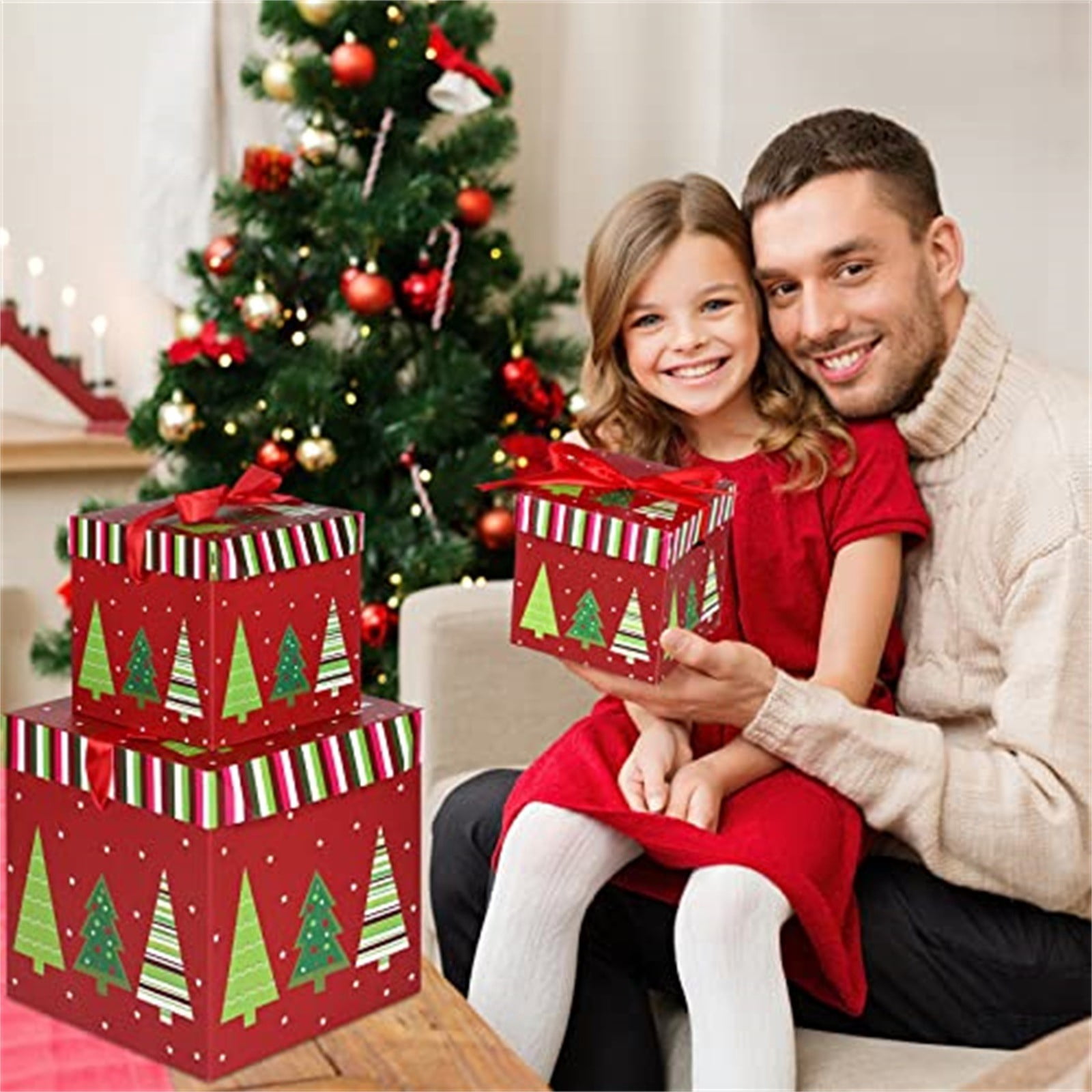 Christmas Nesting Gift Boxes Set of 3 - Stackable Decorative