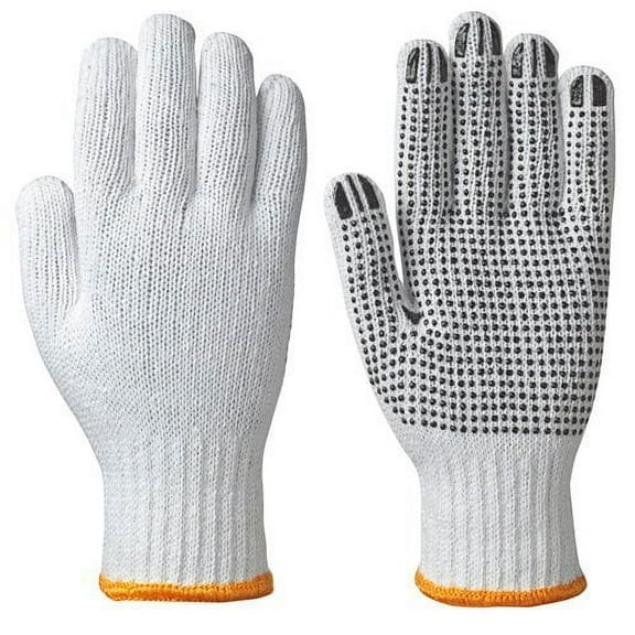 Wideskall Cotton Polyester PVC Dots String Factory Industry Knit Work Gloves White - Large 2 Pairs