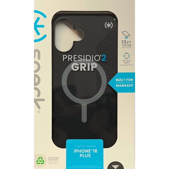 Speck Presidio2 Grip with MagSafe Case for iPhone 16 Plus, Black
