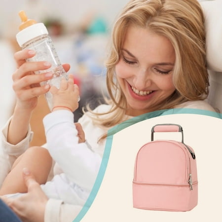 Lilgiuy Breastmilk Bottles Cooler Bag with Ice Pack, Nylon Breast Pump Bag Backpack with Cooler Compartment ,Double Layer Breast Pump Carrying Bag for Nursing Moms