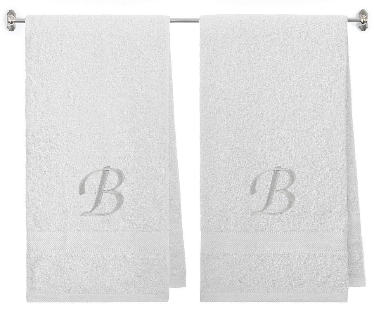 Silver Script Initial A 27 x 54 inches Charcoal Color Towel Shower 2-Pack BY LORA Embroidered Terry Cotton Bath Towel for Bath 