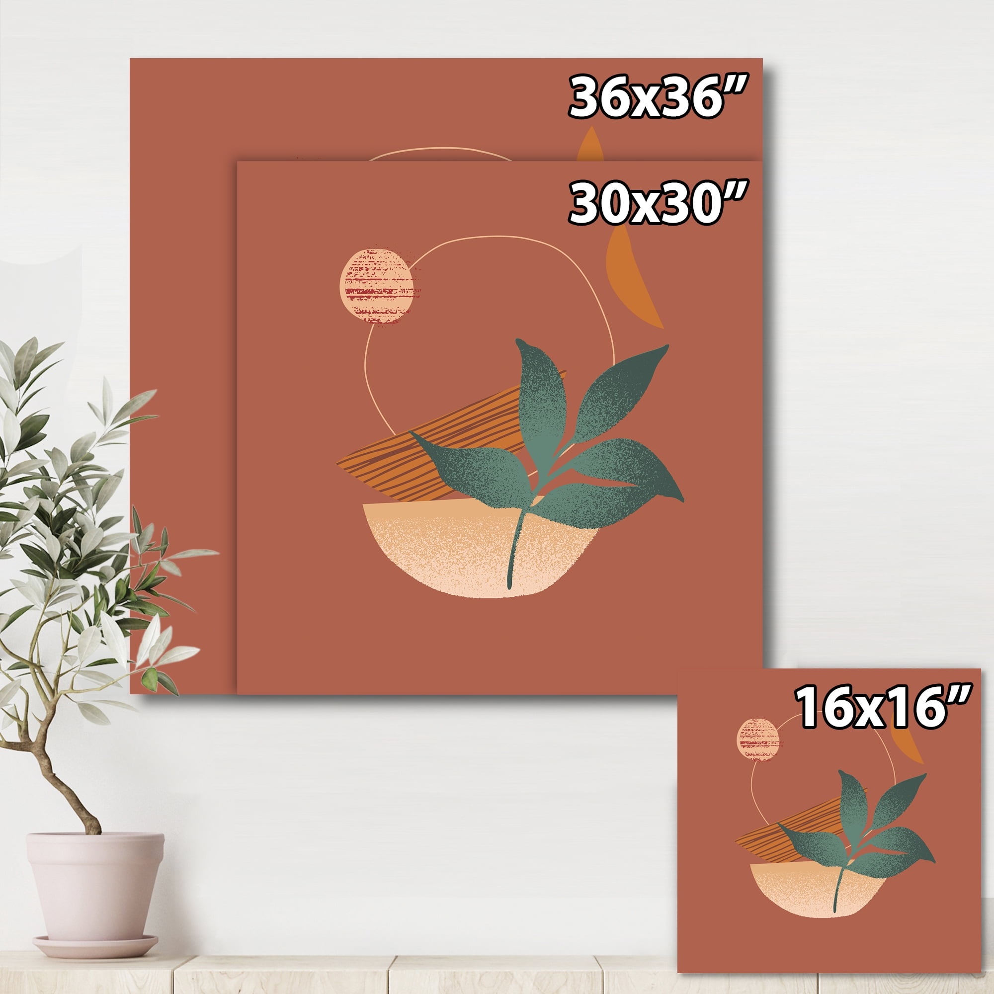 Shapes and Tropical Leaf Silhouettes III 30 in x 30 in Painting Canvas Art Print, by Designart