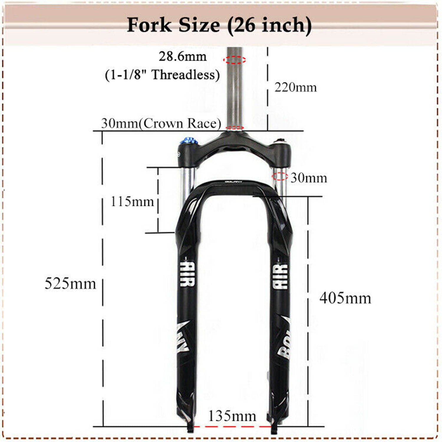 BOLANY Straight/Tapered Suspension Fork 1-1/8" MTB Bike Air Shock Fork QR Disc 