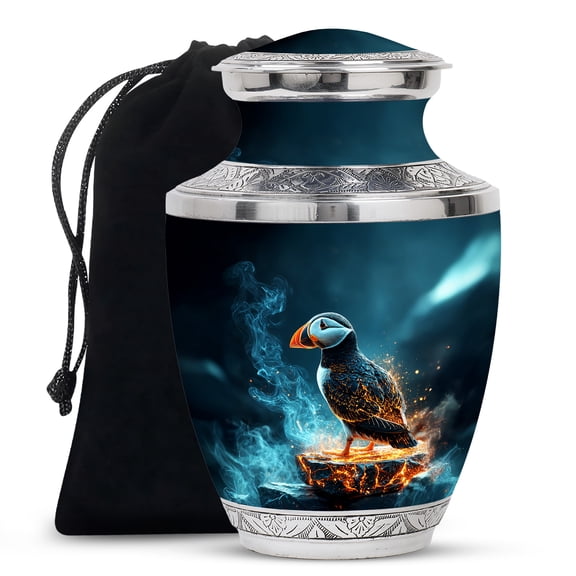 Yatskia Smoky Puffin Cremation Urn for Human Ashes Adult Female, Decorative Urn for Ashes Adult Male, Memorial Urns for Ash, (Tasty Large, 10 Inch)