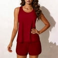 thumbnail image 6 of YanHoo Women's Tankini Swimsuits Tummy Control Two Piece Bathing Suit Solid Modest Swim Tank Tops with Pockets Board Shorts Red,S, 6 of 8
