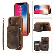 Dteck for Apple iPhone XS Max Zipper Wallet Case, Magnetic Clasp Zipper Purse PU Leather Wallet Case with Credit Card Slot Holder Back Flip Cover, brown