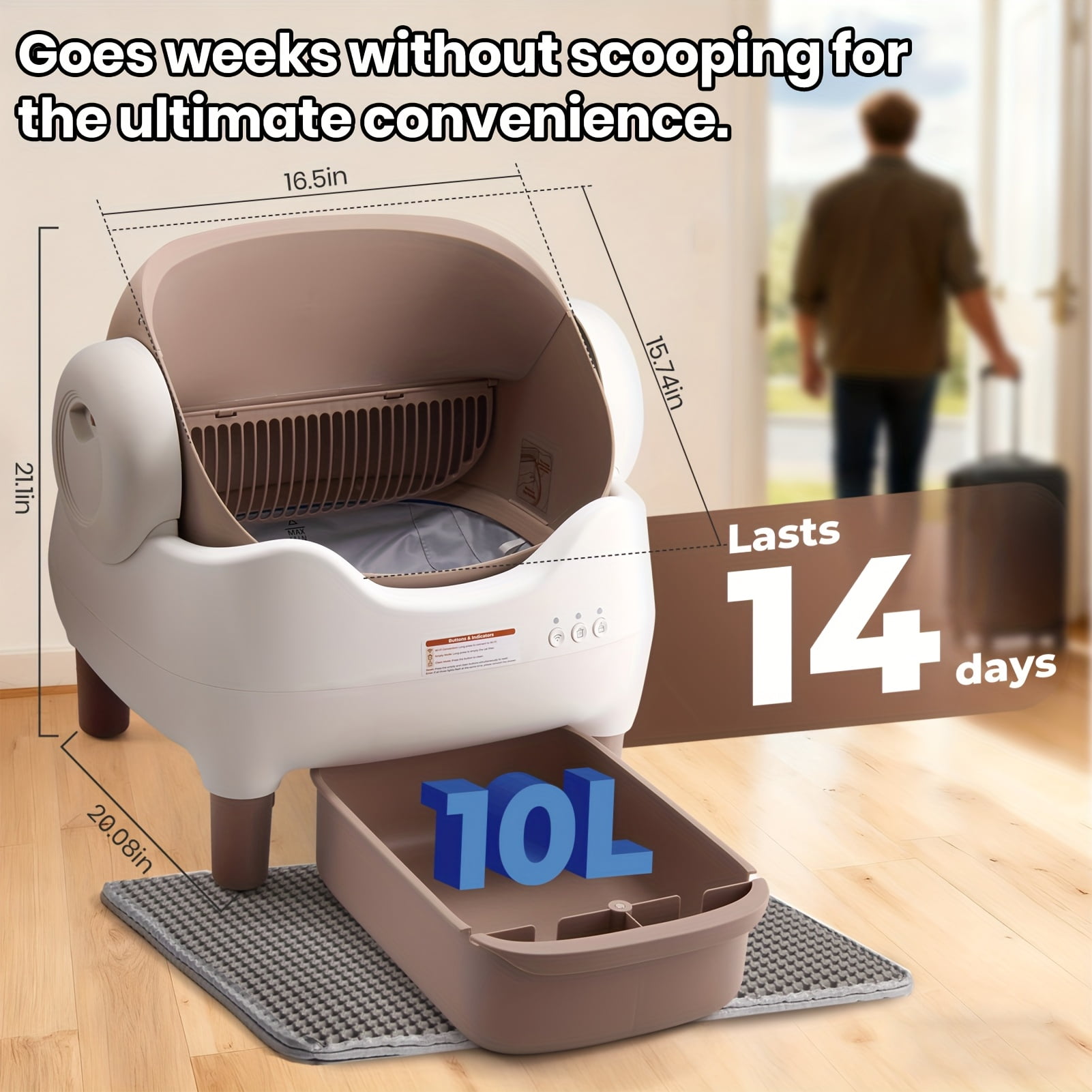 Extra Large Self-Cleaning Cat Litter Box, Smart App And Wifi Control, 3.43 Gal Capacity for Multi-Cat Homes. Features Odor Removal And 14-Day Hands-Free Care, Ideal for Busy Owners, Without Battery