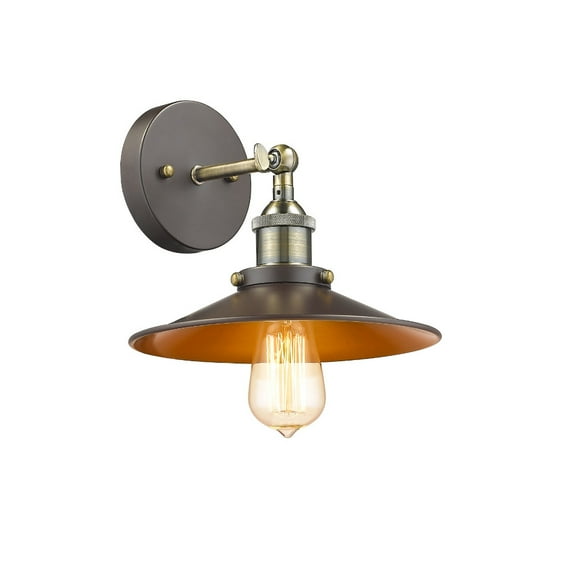 12 Inch Industrial Round Wall Sconce, Metal Shade, Bronze