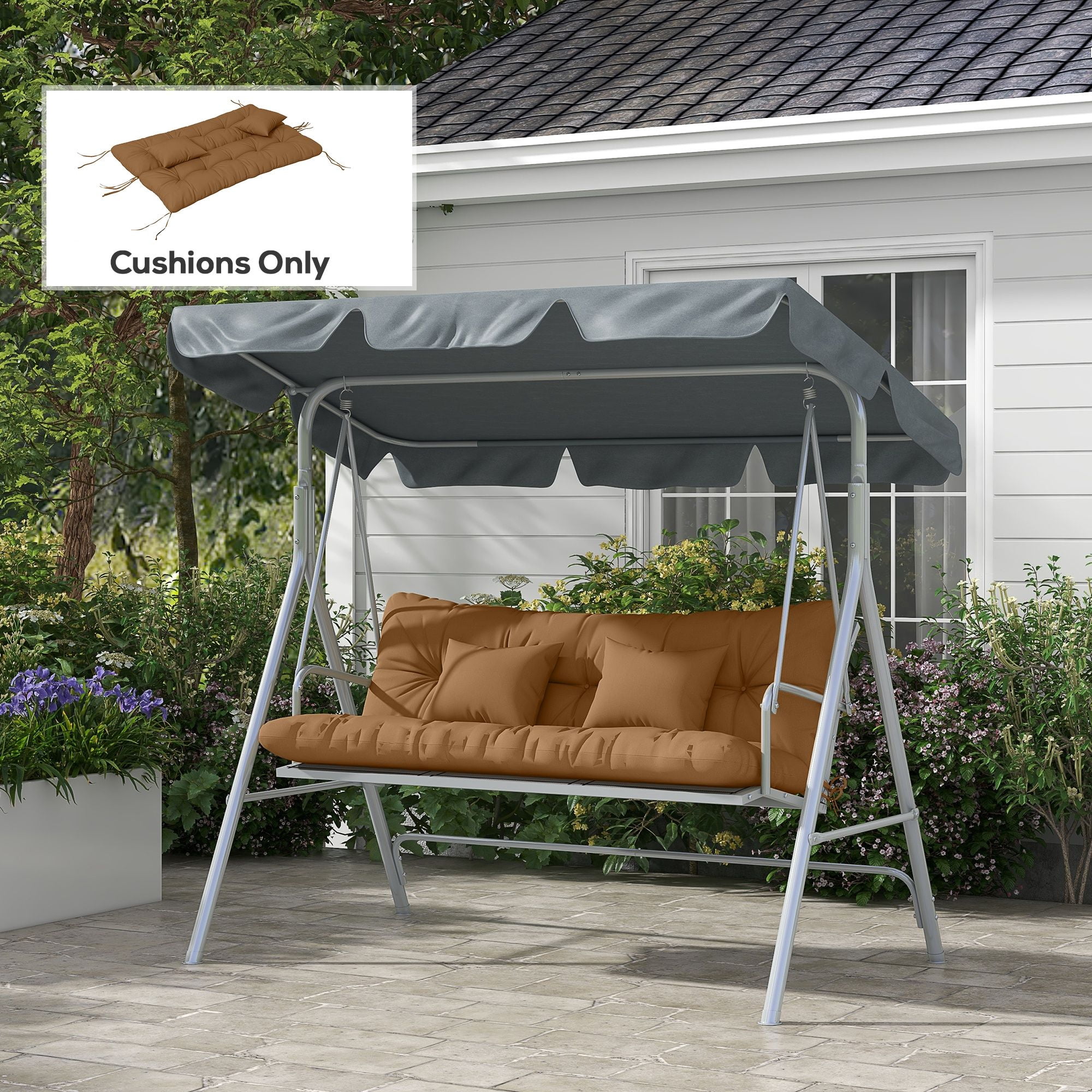 Alvantor Tufted Bench Cushions with Backrest & Throw Pillows, 59" Bench Chair Cushions for Outdoor Furniture, Tan