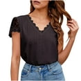 thumbnail image 2 of Idoravan Women's Plus Size Tops Fashion Womens Casual Solid Color V Neck Lace ing Short Sleevet Tops Loose Blouses, 2 of 5