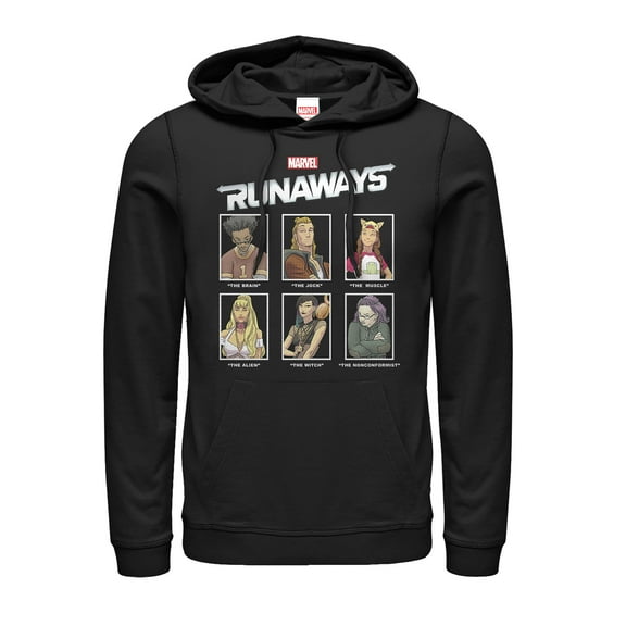 Men's Marvel Runaways Yearbook Portrait Pull Over Hoodie Black Large