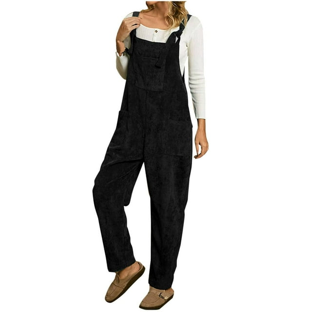 Yuyuzo Corduroy Jumpsuits for Women Fleece Rompers Fall Winter Casual Long Pants Solid Color Overalls