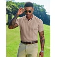 thumbnail image 4 of COOFANDY Mens Knitted Polo Shirts Textured Polo Shirt Short Sleeve Mens V Neck Collared Shirts Casual Striped Polos, 4 of 6