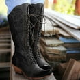 thumbnail image 4 of Babysbule Boots for Women Winter Large Size Thick Heel Solid Color Stitched Square Toe Front Lace-up High, 4 of 7
