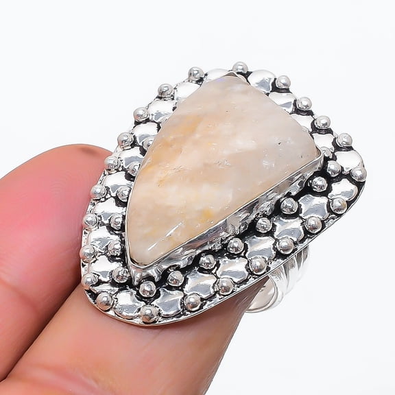 Natural Russian Dendritic Gemstone 925 Sterling Silver Jewelry Ring Size 8