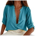 thumbnail image 3 of Pompotops Fashion Women Solid Color Short Sleeve Comfortable Breathable V-Neck Shirt Tops, 3 of 6