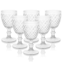 Set of 6 Tall Glass Wine Glasses, 240ml Vintage Rhombus Embossed Clear Tall Glasses for Chilled Wine, Cocktails, Drinks, Party Household Wine Glasses