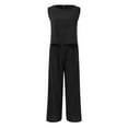 thumbnail image 5 of vigerkar Women's Summer 2 Piece Outfits Sleeveless Crop Top Capri Wide Leg Pants Jumpsuit Linen Lounge Beach Travel Sets Black, XL, 5 of 9