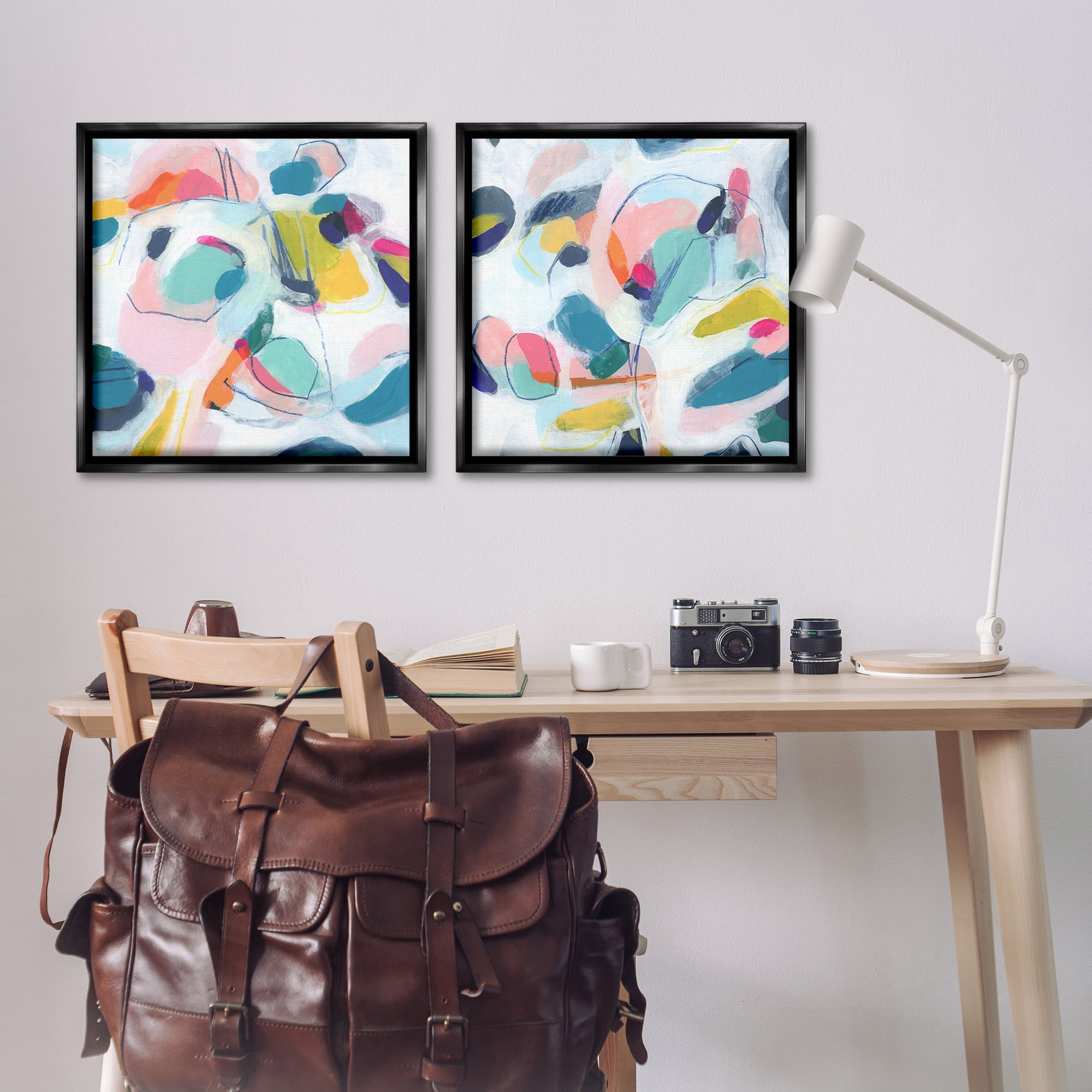 Stupell Industries Eye-catching Abstract Pastels Abstract Painting Black Floater Framed Canvas Art Print Wall Art, 25 x 25, Set of 2