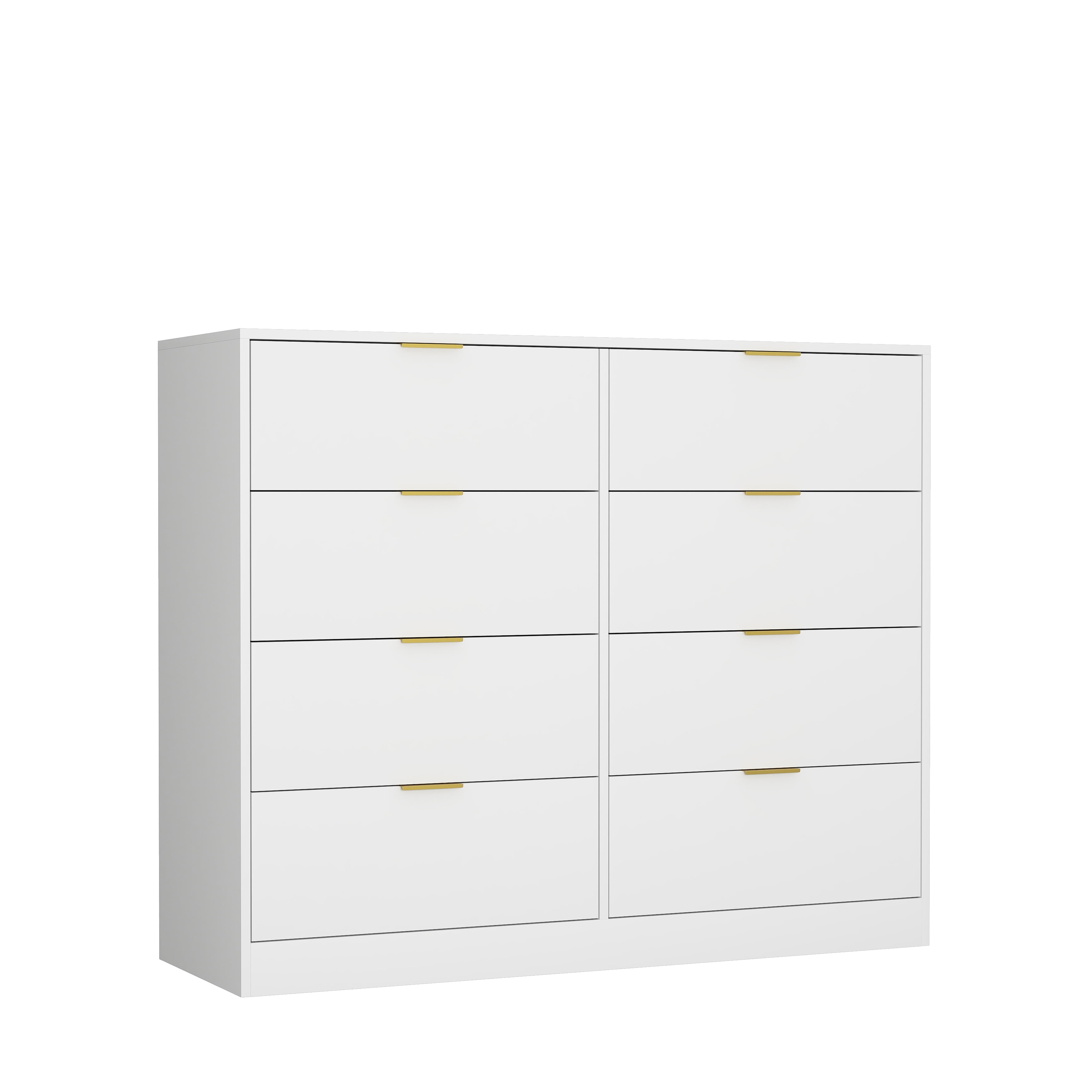 Mintazer Tall Dresser with 8 Drawers, Storage Chest of Drawers with Gold Metal Handles for Entryway Bedroom Living Room Hallway, White