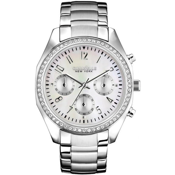 Caravelle Women's Chronograph Stainless Steel Case and Bracelet Pearl Dial White Watch - 43L159