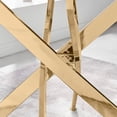 thumbnail image 2 of Heavenly Collection Gold Rectangular Tempered Glass Dining Table with Cross Metal Base for Dining Room or Kitchen, 2 of 9