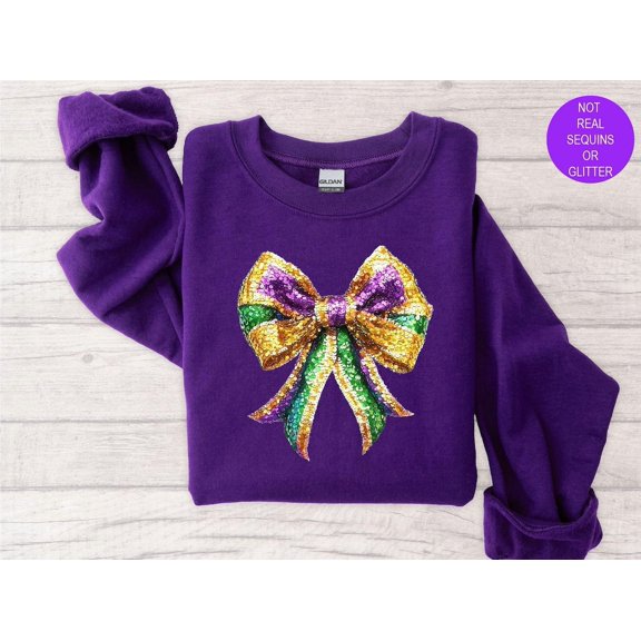 Mardi Gras Bow Tee: Faux Sequins, New Orleans Carnival Tshirt All Size S-5XL