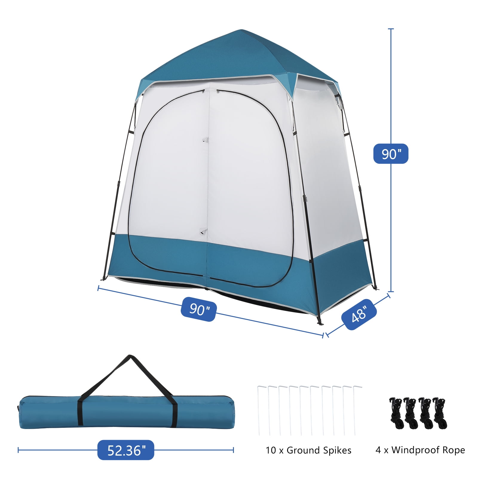 IVV 2 Room Pop Up Shower Privacy Tent Dressing Room Sun Shelter for Outdoor Camp Toilet Camping Biking Fishing, Blue/White