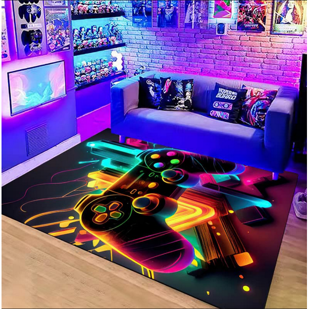 Gaming Rug for Boys Bedroom, Video Game Carpet with Gaming Theme Design