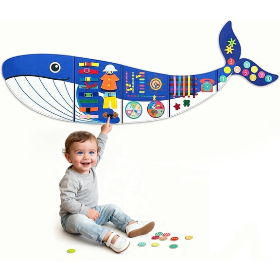 Whale Montessori Busy Board Toddler Busy Board, Activities Foldable Montessoris Toys for 3 Years Old Wall Panel