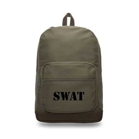 Swat Gear Bags - SWAT Team Text Canvas Teardrop Backpack with Leather Bottom Accents