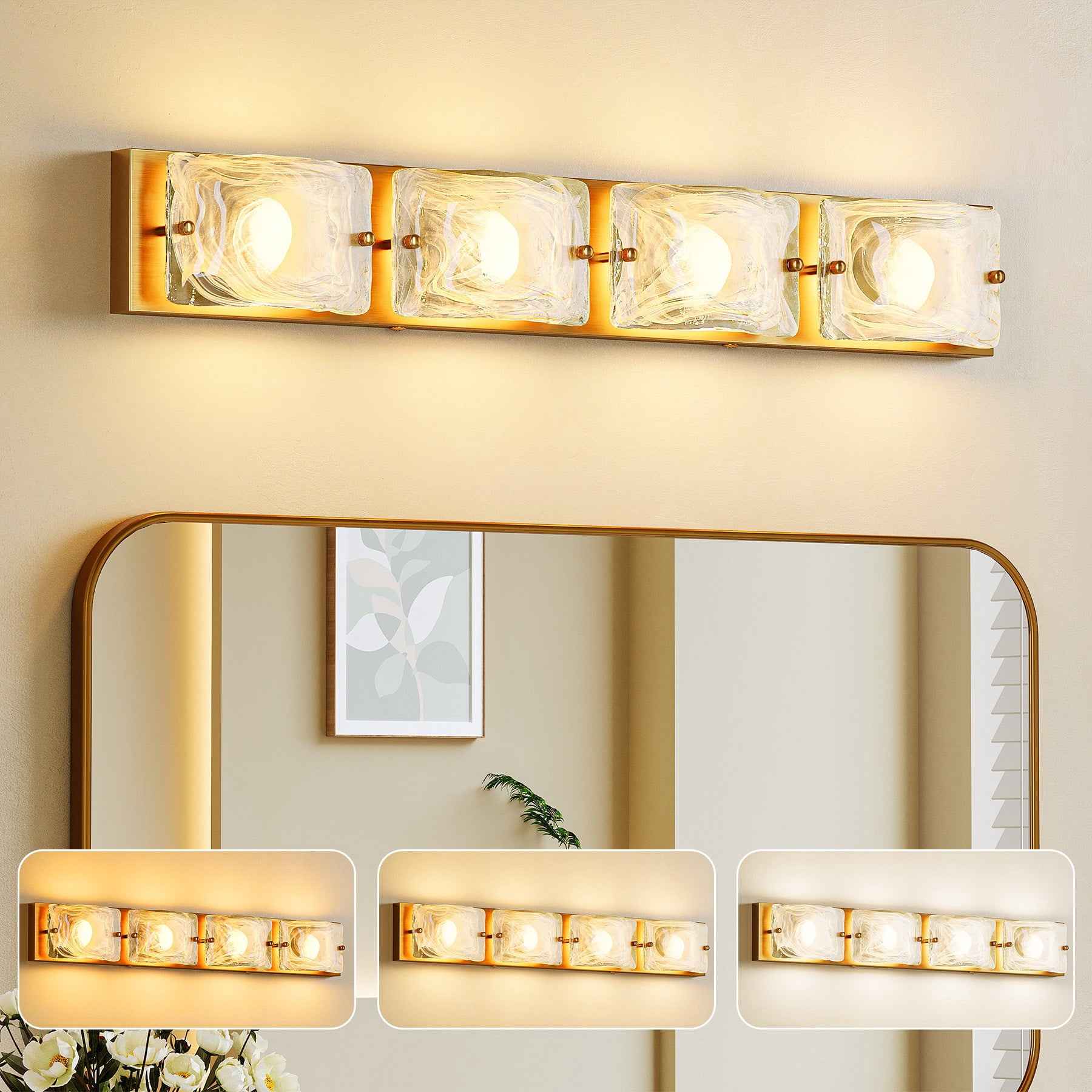 Fnova 29" LED Gold Vanity Lights, Modern 3CCT Dimmable Bathroom Light Fixtures (ETL Listed, Bulbs Included)