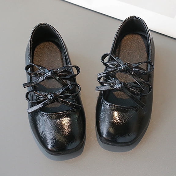 Huowey Toddler Girls Dress Shoes Sparkly Mary Janes Elastic Strap Solid Color Cute Bow Round Toe Casual Non- Ballet Flat Shoes Soft Sole Wedding Birthday Casual Footwear,Black,2-2.5 Years