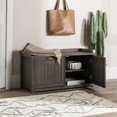 thumbnail image 3 of Modern Farmhouse Tray Top Grooved Drop Down Shoe Storage Bench in Gray Wash, 3 of 13