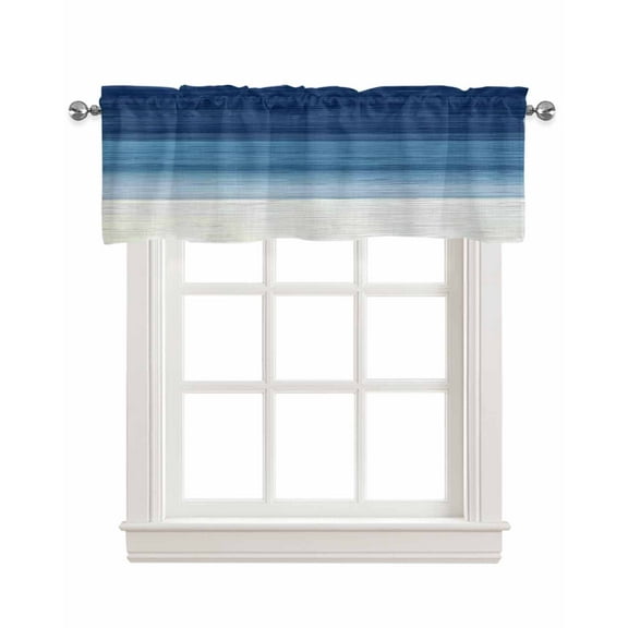Navy Blue Striped Kitchen Valances for Windows Farmhouse Linen Window Valance Curtain for Living Room Window Treatment Modern Abstract Art Farmhouse Stripe Valance Rod Pocket Topper, 42 x 18 Inch