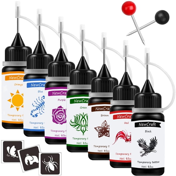 Kit de Tatuajes Temporales NewCraft con 7 Tintas y 103 Plantillas